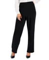 Ak Anne Klein Petite Solid Wide-leg Pull-on Knit Pants In Black