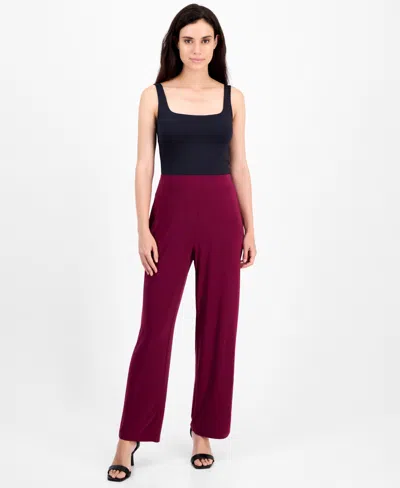 Ak Anne Klein Petite Wide-leg Pull-on Pants In Burgundy