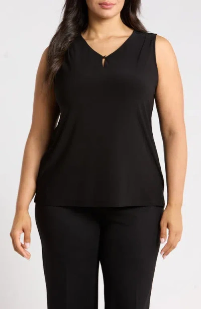 Ak Anne Klein Pleat Neck Button Keyhole Top In Black