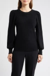 Ak Anne Klein Pleat Sleeve Crewneck Sweater In Black