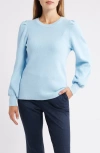 Ak Anne Klein Pleat Sleeve Crewneck Sweater In Blue