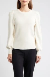 Ak Anne Klein Pleat Sleeve Crewneck Sweater In White