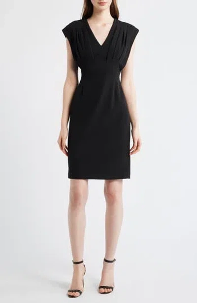 Ak Anne Klein Pleated Bodice Sheath Dress In Black