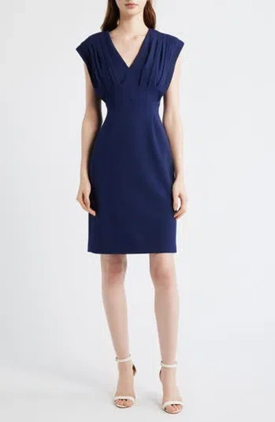 Ak Anne Klein Pleated Bodice Sheath Dress In Blue
