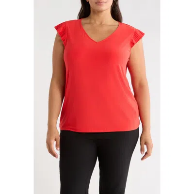Ak Anne Klein Pleated Cap Sleeve Knit Top In Red