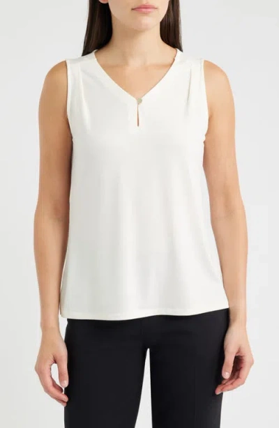 Ak Anne Klein Pleated Neck Sleeveless Top In White