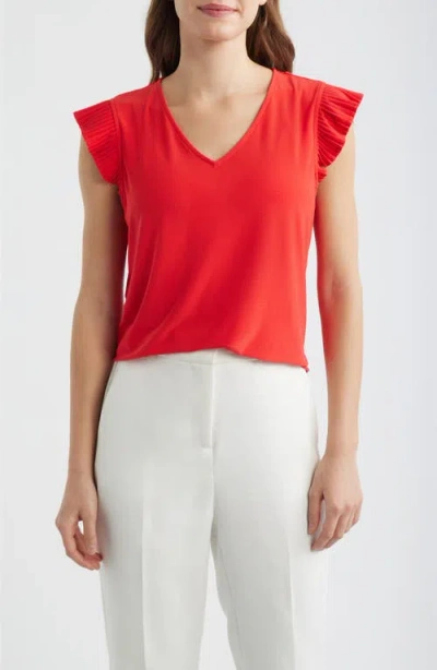 Ak Anne Klein Pleated Sleeve Top In Multi