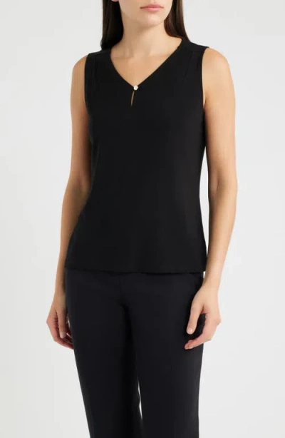 Ak Anne Klein Pleated V-neck Top In Black