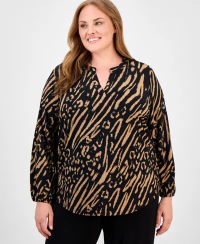 Ak Anne Klein Plus Size Animal-print Top In Multi