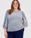 Ak Anne Klein Plus Size Balloon-sleeve Crewneck Top In Gray