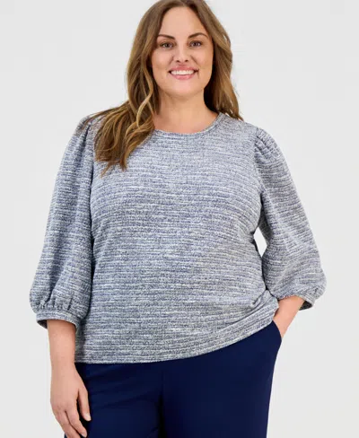 Ak Anne Klein Plus Size Balloon-sleeve Crewneck Top In Gray