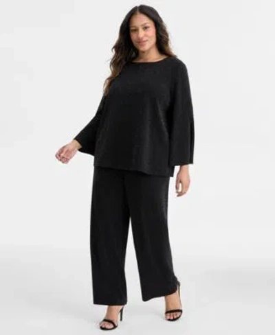 Ak Anne Klein Plus Size Bell Sleeve Top Wide Leg Pull On Pants In Black