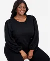 Ak Anne Klein Plus Size Blouson-sleeve Top In Black
