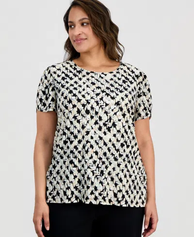 Ak Anne Klein Plus Size Crewneck Tulip-sleeve Top In White