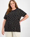 Ak Anne Klein Plus Size Dot-print Button-back Top In Anne Black,latte