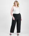 Ak Anne Klein Petite Dot Print Tulip Sleeve Top Wide Leg Pants In Anne Black Multi