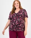 Ak Anne Klein Plus Size Floral-print V-neck Top