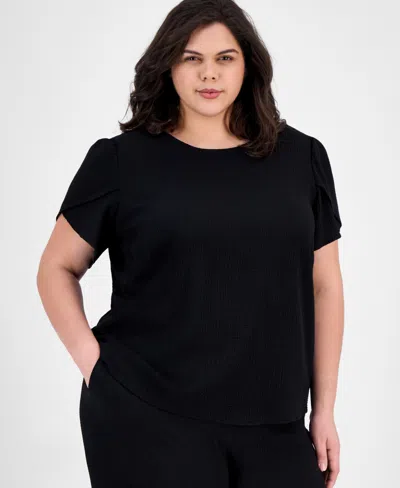 Ak Anne Klein Plus Size Gathered Tulip-sleeve Top