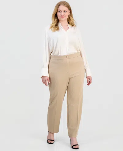 Ak Anne Klein Plus Size High Rise Straight-leg Pull-on Pants In White