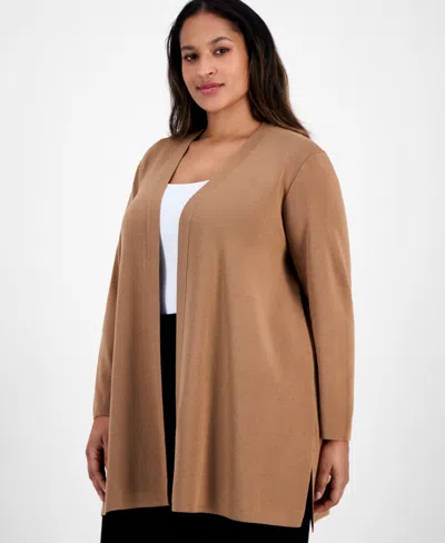 AK ANNE KLEIN PLUS SIZE KISSING-FRONT SIDE-SLIT CARDIGAN