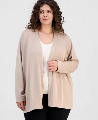 Ak Anne Klein Plus Size Open-front Cardigan In Brown