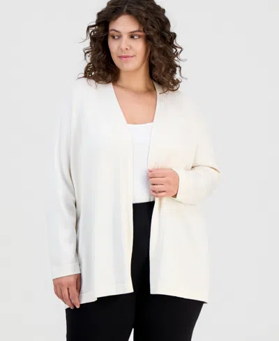 Ak Anne Klein Plus Size Open-front Cardigan In Neutral