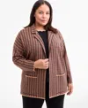Ak Anne Klein Womens Check Open Front Jacket P Xxs Xl In Multi