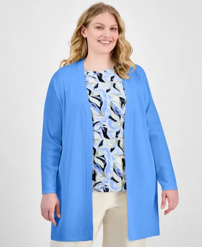 Ak Anne Klein Plus Size Open-front Long-sleeve Side-slit Cardigan