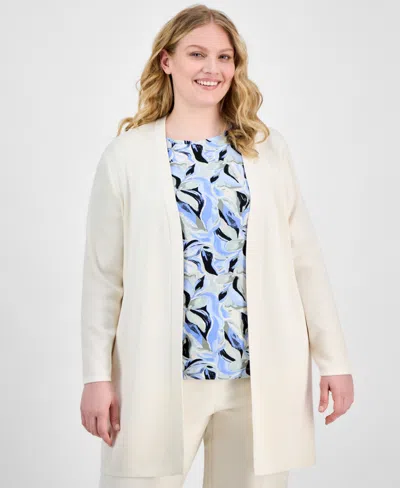 Ak Anne Klein Plus Size Open-front Long-sleeve Side-slit Cardigan