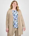 Ak Anne Klein Plus Size Open-front Long-sleeve Side-slit Cardigan