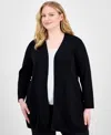 Ak Anne Klein Plus Size Open-front Long-sleeve Side-slit Cardigan In Anne Black