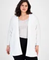 Ak Anne Klein Plus Size Open-front Long-sleeve Side-slit Cardigan In Bright White