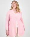 AK ANNE KLEIN PLUS SIZE OPEN-FRONT LONG-SLEEVE SIDE-SLIT CARDIGAN