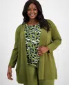 Ak Anne Klein Plus Size Open-front Side-slit Cardigan