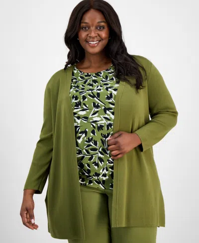 Ak Anne Klein Plus Size Open-front Side-slit Cardigan