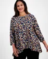 Ak Anne Klein Plus Size Printed Asymmetric-hem Tunic In Multi