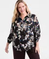 Ak Anne Klein Plus Size Printed Collared V-neck Blouse In Multi