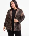 Ak Anne Klein Plus Size Printed Open-front Coatigan In Multi