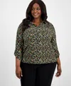 Ak Anne Klein Plus Size Printed Roll-tab Shirt