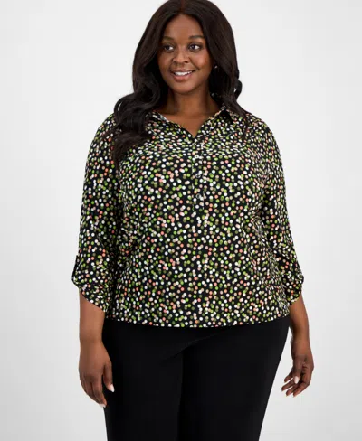 Ak Anne Klein Plus Size Printed Roll-tab Shirt