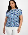 Ak Anne Klein Plus Size Printed Tulip-sleeve Blouse
