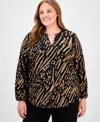 Ak Anne Klein Plus Size Puff-sleeve Top In Multi