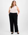 Ak Anne Klein Petite Solid Wide-leg Pull-on Knit Pants In Anne Black