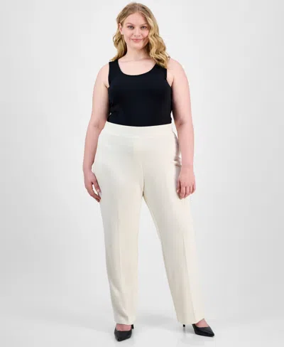 Ak Anne Klein Plus Size Pull-on Wide-leg Pants In Anne White