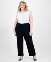 Ak Anne Klein Petite Solid Wide-leg Pull-on Knit Pants In Anne Black