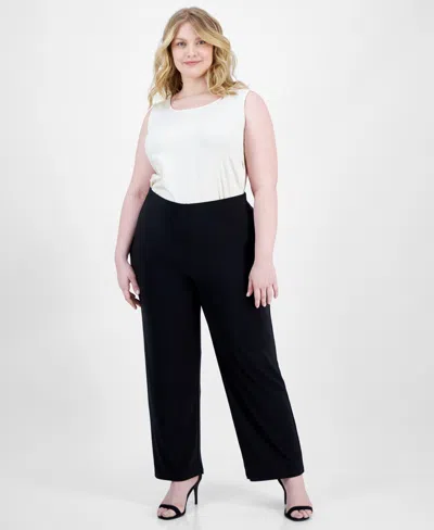 AK ANNE KLEIN PLUS SIZE SOLID PULL-ON WIDE-LEG PANTS