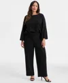 Ak Anne Klein Plus Size Wide-leg Knit Pull-on Pants In Black