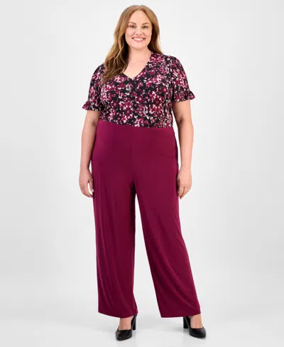 Ak Anne Klein Plus Size Wide-leg Pull-on Pants In Burgundy
