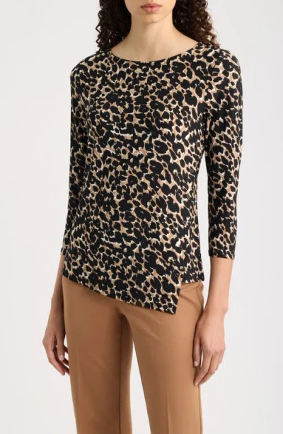 Ak Anne Klein Print Asymmetric Top In Brown
