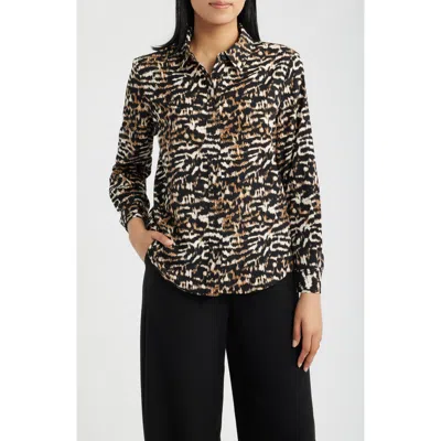 Ak Anne Klein Print Button Front Shirt In Multi